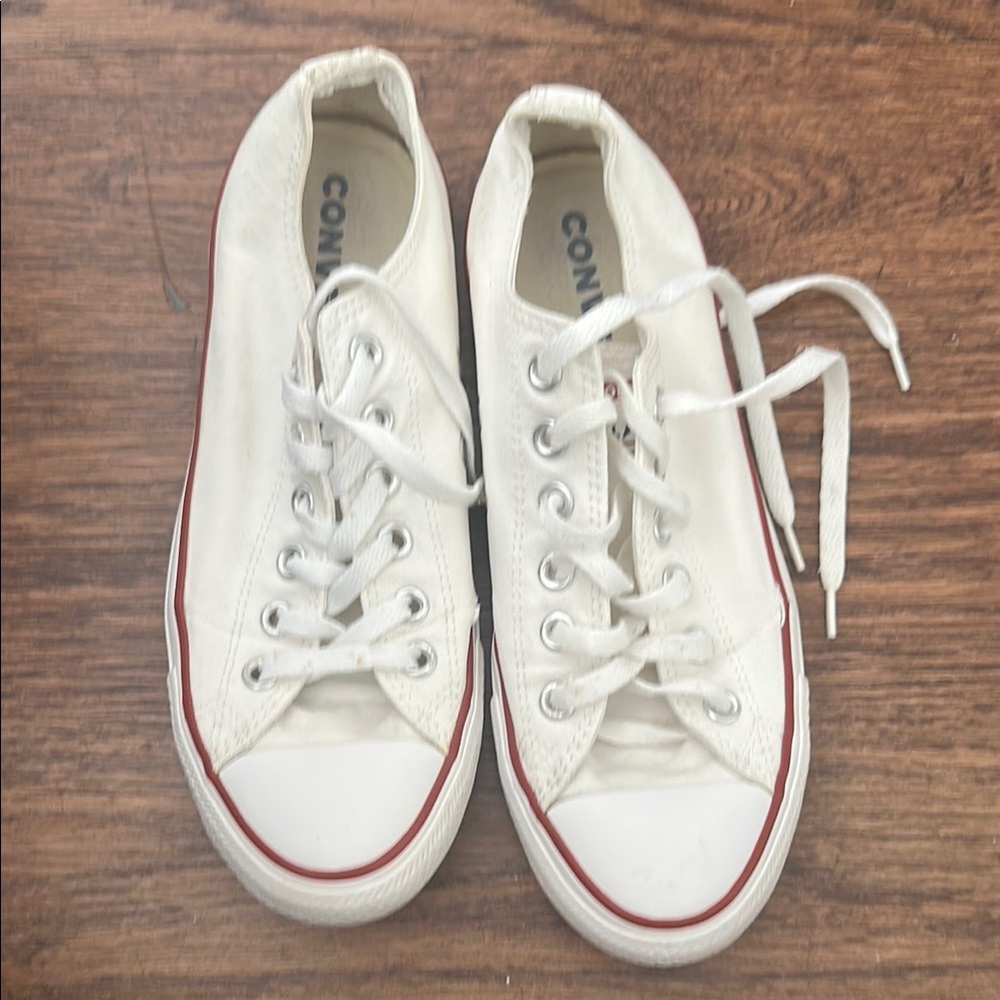 Converse White Sneakers with Red and Blue Accents